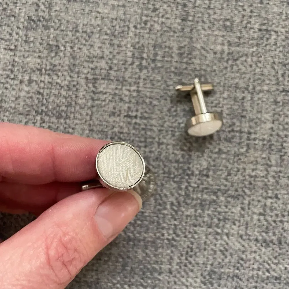 White Ivory Textile Silver Tone Cufflinks